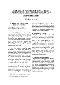Economic Crime and the Global Economy: Understanding the Threat and Identifying Effective Enforcement Strategies and Countermeasures