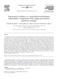 Experiential Avoidance As a Generalized Psychological Vulnerability: Comparisons with Coping and Emotion Regulation Strategies