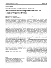 Mathematical and Coding Lessons Based on Creative Origami Activities