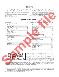 Credits Table of Contents
