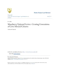 Mandatory National Service: Creating Generations of Civic Minded Citizens Andrew M