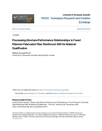 Processing-Structure-Performance Relationships in Fused Filament Fabricated Fiber Reinforced ABS for Material Qualification