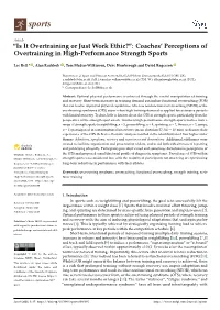Coaches' Perceptions of Overtraining in High-Performance