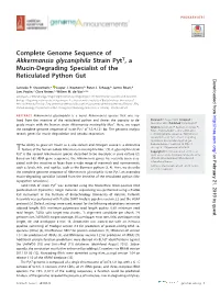 Complete Genome Sequence of Akkermansia Glycaniphila Strain Pytt, a Mucin-Degrading Specialist of the Reticulated Python Gut