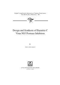 Design and Synthesis of Hepatitis C Virus NS3 Protease Inhibitors