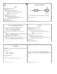 Logic Taking a Step Back Some Modeling Paradigms Outline