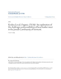An Exploration of the Challenges and Possibilities of Local Kosher Meat in the Jewish Community of Vermont