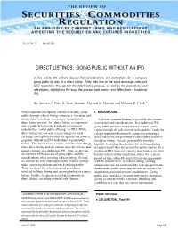 Direct Listings: Going Public Without an Ipo
