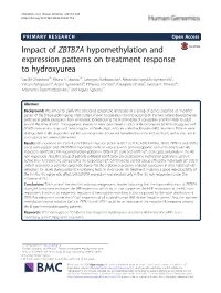 Impact of ZBTB7A Hypomethylation and Expression Patterns on Treatment Response to Hydroxyurea Vasiliki Chondrou1†, Eleana F