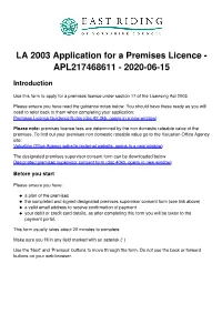 LA 2003 Application for a Premises Licence - APL217468611 - 2020-06-15