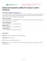 Molecular Dynamics (MD) for Cancer Control Protocol