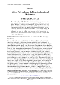 At-Issue African Philosophy and the Lingering Question of Methodology