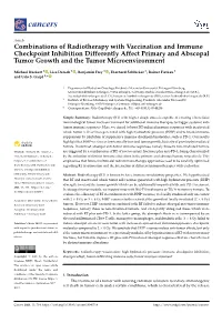 Combinations of Radiotherapy with Vaccination and Immune Checkpoint Inhibition Differently Affect Primary and Abscopal Tumor Growth and the Tumor Microenvironment