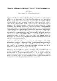 Language, Religion and Identity in Ottoman Cappadocia (And Beyond)