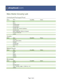 New Home Grocery List