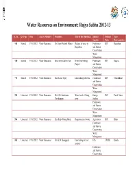 Water Resources on Environment: Rajya Sabha 2012-13