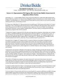 Former U.S. Representative Phil Gingrey, MD, Joins Drinker Biddle's