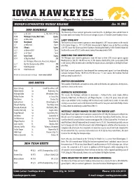IOWA HAWKEYES University of Iowa Athletic Communications -- Megan Rowley, Gymnastics Contact WOMEN’S GYMNASTICS WEEKLY RELEASE Jan