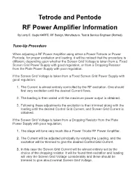 Tetrode and Pentode RF Power Amplifier Information