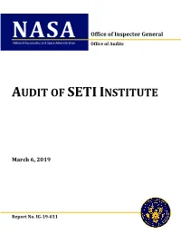 Audit of SETI Institute (IG-19-011)