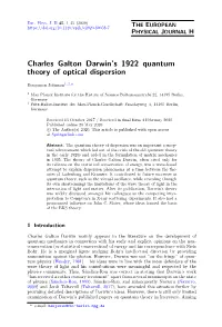 Charles Galton Darwin's 1922 Quantum Theory of Optical Dispersion