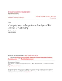Computational and Experimental Analysis of TAL Effector-DNA Binding Erin Lynn Doyle Iowa State University