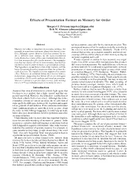 Effects of Presentation Format on Memory for Order