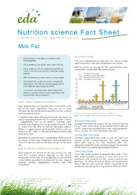 Nutrition Science Fact Sheet C Onnect to the World of Dairy