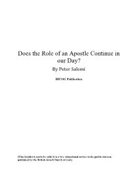Does the Role of an Apostle Continue in Our Day? by Peter Salemi