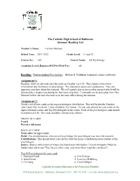 The Catholic High School of Baltimore Summer Reading List Reading