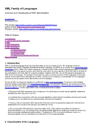 XML Family of Languages Overview and Classification of W3C Specifications