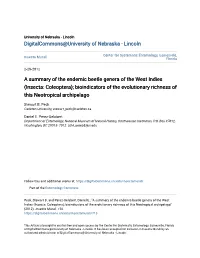 A Summary of the Endemic Beetle Genera of the West Indies (Insecta: Coleoptera); Bioindicators of the Evolutionary Richness of This Neotropical Archipelago