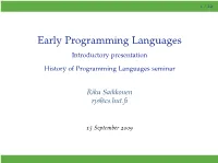 Early Programming Languages Introductory Presentation