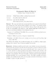 Econometric Theory II (Part 2) Syllabus: Version 3B (April 24, 2019)