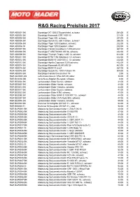 R&G Racing Preisliste 2017