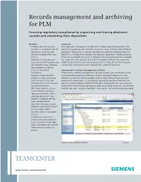 Teamcenter Records Management and Archiving for PLM Fact Sheet