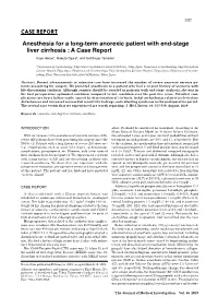 CASE REPORT Anesthesia for a Long-Term Anorexic Patient with End