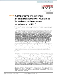 Comparative Effectiveness of Pembrolizumab Vs. Nivolumab In