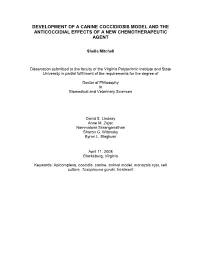 Development of a Canine Coccidiosis Model and the Anticoccidial Effects of a New Chemotherapeutic Agent