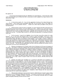 Indian Railways Budget Speech 1998 -1999 (Final) 636 Speech of Shri Nitish Kumar Introducing the Railway Budget for 1998