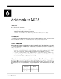 Arithmetic in MIPS