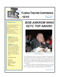 Bob Ankrom Wins SETC Top Award Continued from Page 1 Infamy? Our Recipient of the Suzanne M