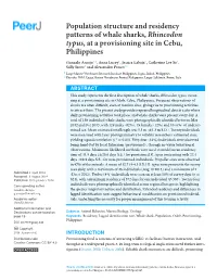 Population Structure and Residency Patterns of Whale Sharks, Rhincodon Typus, at a Provisioning Site in Cebu, Philippines