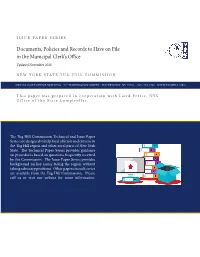 Documents, Policies and Records to Have on File in the Municipal Clerk’S Office Updated November 2020