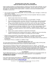 Microbiological Analysis – Coliforms Sampling Instructions and Test Information