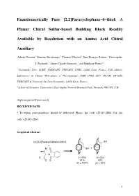[2.2]Paracyclophane–4–Thiol: a Planar Chiral Sulfur-Based Building Block