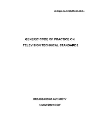 Generic Code of Practice on Television Technical Standards