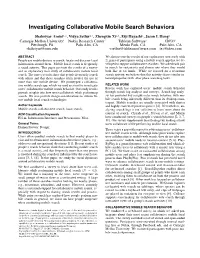 Investigating Collaborative Mobile Search Behaviors
