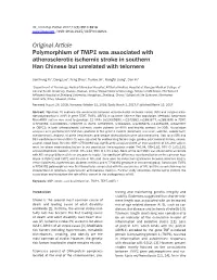 Polymorphism of TNIP1 Was Associated with Atherosclerotic Ischemic Stroke in Southern Han Chinese but Unrelated with Telomere