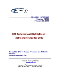 SEC Enforcement Highlights of 2006 and Trends for 2007